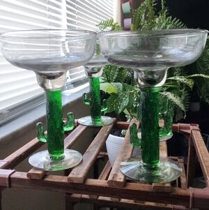 Vintage Cactus Stem Margarita Glass Set